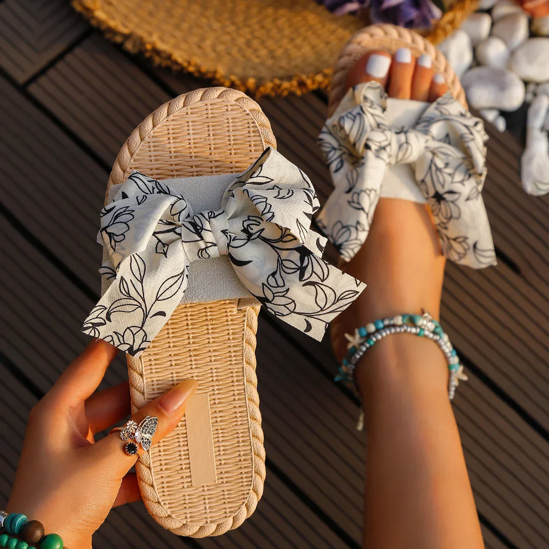 Riviera Bow Floral Slides